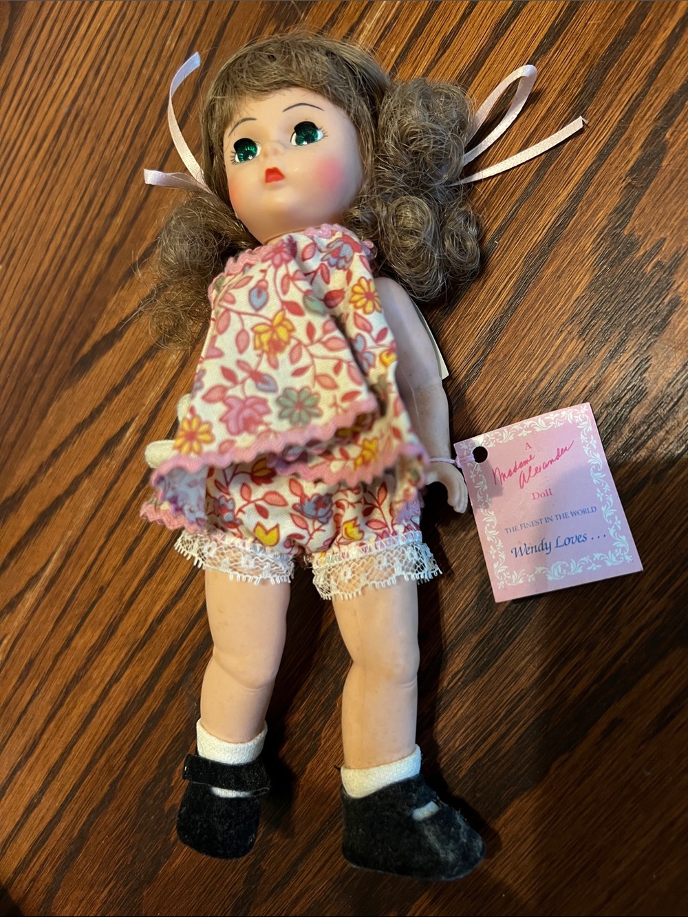 Madame Alexander Doll in Pink Floral Outfit with Brown Hair and Black Shoes